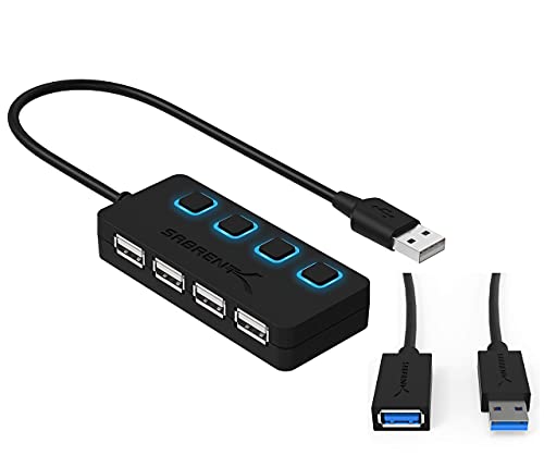 Sabrent 4-Port USB 2.0 Hub + 22AWG 3 Feet USB 3.0 Extension Cable