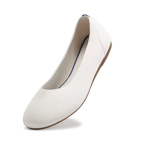 Image of Frank Mully Women's Ballet Flat Shoes Knit Dress Shoes Round Toe Slip On Ballerina Flats for Woman Low Wedge Comfort Soft