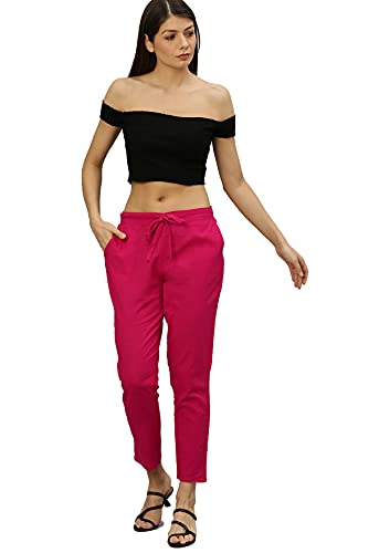 Yash Gallery Women's Cotton Slub Straight Solid Trousers for Summer2