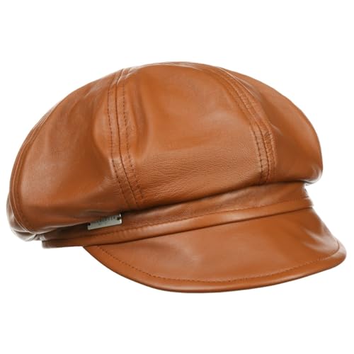 Seeberger Leder Ballonmütze Schildmütze Baker-Boy-Mütze Damencap Ledercap Damen - mit Schirm, Futter Herbst Sommer Frühjahr Winter Frühling-Sommer Herbst-Winter - S (54-55 cm) Cognac