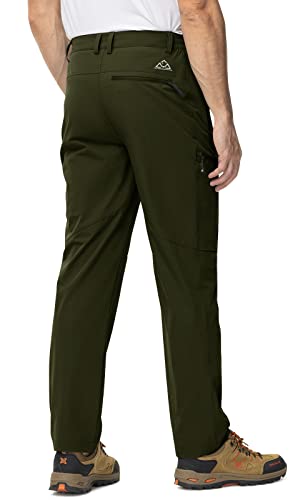 Tbmpoy Men's Lightweight Hiking Travel Pants 5 Zip Pockets Stretch Quick Dry Work Pant Cargo Outdoor Camping Fishing Green 38 #TOP1