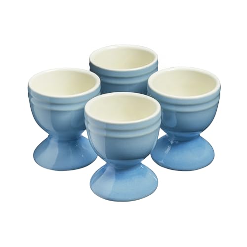 Cooks Professional Set of 4 Colourful Egg Cups | 40ml Durable Chip Resistant Ceramic Stoneware Dinnerware Graduated Design Egg Holders | Dishwasher & Microwave Safe | Blue