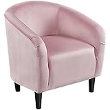 Yaheetech Accent Barrel Chair, Boucle Fabric Club Chair, Furry Sherpa Elegant Armchair with Cozy Soft Padded, Suitable for Living Room Bedroom Reception Room Office, Pink