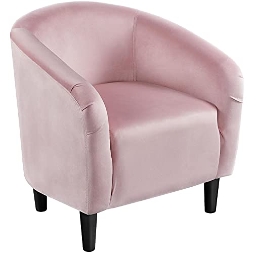Image of Yaheetech Velvet Accent Chairs, Compact Furry Barrel Chairs with a Curved Silhouette for Small Spaces, Living Room, Bedroom, Pink