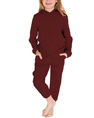 Girls Athletic Clothing Sets Kids Long Sleeve Pullover Hoodie Sweat Shirt Joggers Pants Set Sweatsuit 2 Piece Outfits Active Tracksuit Red, Xl #TOP4