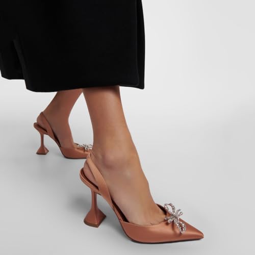 Women's Closed Toe Rhinstone Sandals Kitten Heel Slingback Clear Bowknots Pumps Adjustable Strap Pointed Toe Crystal Bow High Heels Wedding Bridal Prom Dress Shoes4