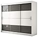 Kryspol Schwebetürenschrank Renato 3 250 Kleiderschrank mit Lacobelglas, Kleiderstange und Einlegeboden Schlafzimmer- Wohnzimmerschrank Schiebetüren Modern Design (Weiß + Grau Lacobel)