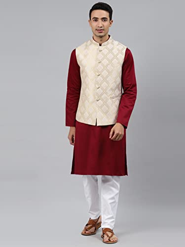 Image of MANQ Men Fawn Woven Jaquard Silk Nehru Jacket