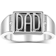 Rylos DAD Ring, 925 Sterling Silver or Yellow Gold Plated with Diamonds & Black Onyx, Mens Luxury Jewelry, Bold & Elegant Statement Ring for Every Occasion Available in Sizes 8-13