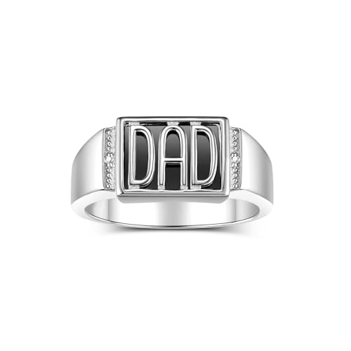 Image of Rylos Designer DAD Ring With Diamonds and Black Onyx Set in Sterling Silver Size 10