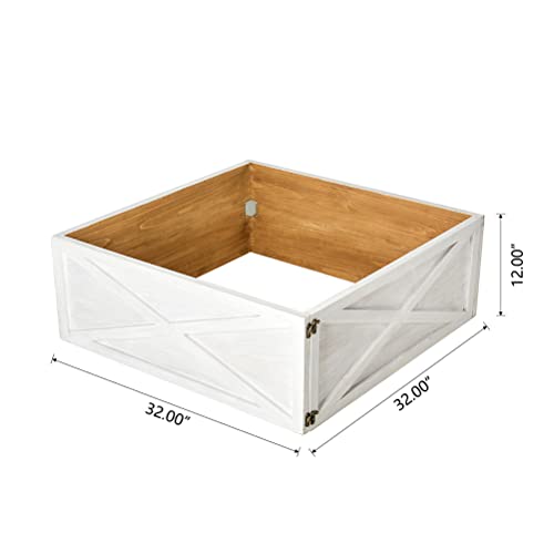 Glitzhome Washed White Wooden Tree Collar Tree Stand Cover Christmas Tree Skirt Tree Box, 32" L X 32" W #TOP3