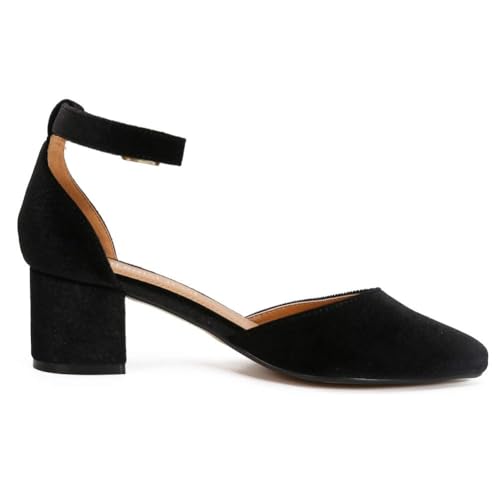 Image of MAIERNISI JESSI Unisex Men's Women's Pointed Toe Ankle Strap Pumps, 2.17 Inch Block Heel, D'Orsay Style