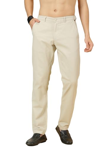 Image of Thomas Scott Men's | Solid | Light Weight | Breathable Fabric | 4 Pockets | Mid Rise | Slim Fit | 100% Cotton | Button Waist | Chino Trouser | Pants