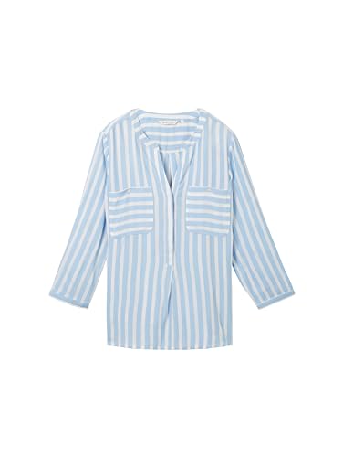 TOM TAILOR Damen Bluse mit Streifen & Brusttaschen, 35221 - Offwhite Blue Vertical Stripe, 32 5