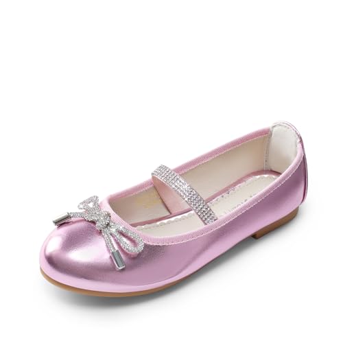 DREAM PAIRS Zapatos de vestir para niñas, zapatos planos de ballet con purpurina para fiestas, bodas, actuaciones, bailes, graduaciones, Rosado, 2 Little Kid