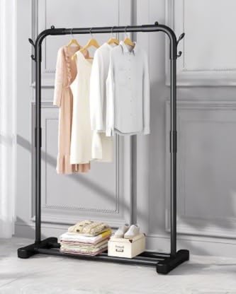 AQRA Clothes Rail for Bedroom, 30kg Heavy Duty Clothes Rail Hanger-Free Design, Open Wardrobe Metal for Hanging Clothes with Adjustable Shelves 4 Assembly Ways, Clothes Rack 60W×37D×126H (Black)