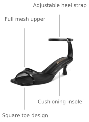 Image of ISNOM Women's Mesh Square Toe Kitten Heel Sandals Ankle Strap Dress Shoes | Kitten Heels with Mesh Upper, Square Toe, Low Heels Comfort Design, Stylish Dress Sandals for Daily Wear
