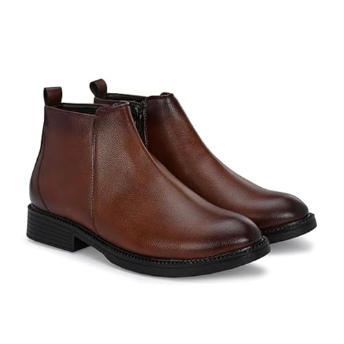 Image of STANPHORD Men Chelsea Ankle Boots | PU Zip Closure | Solid High-Top Casual Semi-Formal | Cushioned Insole | Office Outdoor Travel Wear (TPSL S16)