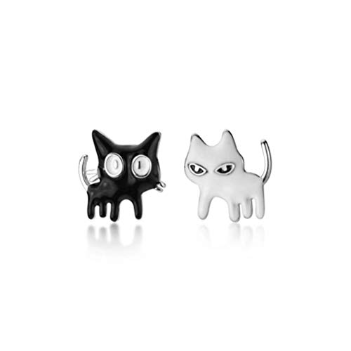 Boucles d'oreilles chat noir et blanc en argent S925 pour femme au style coréen