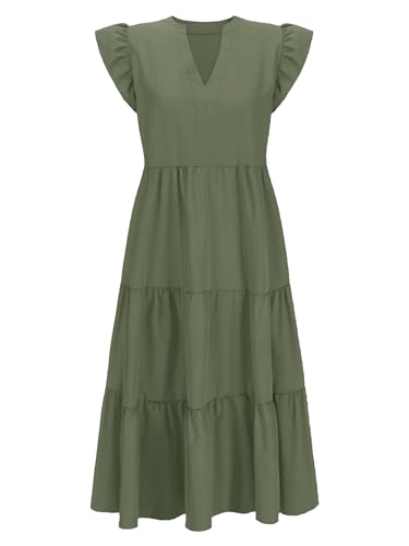 Womens Nursing Midi Dress Breastfeeding Summer Ruffle Sleeveless V Neck Tiered Beach Sundress with Pockets3