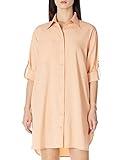 Amazon Brand - Find. Damenkleid Casual Manschetten Langärmlig Knopfleiste Mini Shirt Kleid Plus Size V-Ausschnitt Hemdblusenkleid Oberteile mit Taschen Pfirsichrosa