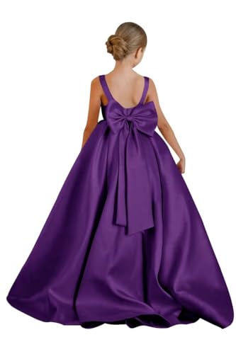 Round Neck Flower Girl Dress Satin 2025 First Communion Dress Pageant Ball Gown with Bow