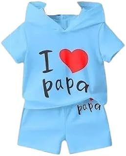 Kid Boy's Love Papa Printed Cotton Blend Hooded Top & Bottom Comfy Casual Clothing Set Price In India