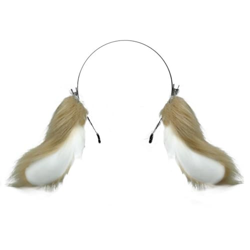 ATekatac Cute Rabbit Ears Headband Long Furry Dog Ears Animal Cosplay Headband (D Tan)