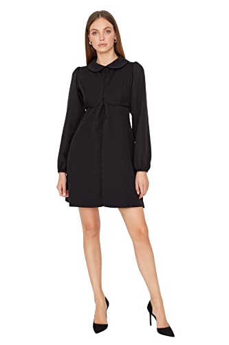 Trendyol Damen Regular Skater Bubikragen Webstoff Kleid, Schwarz, 34