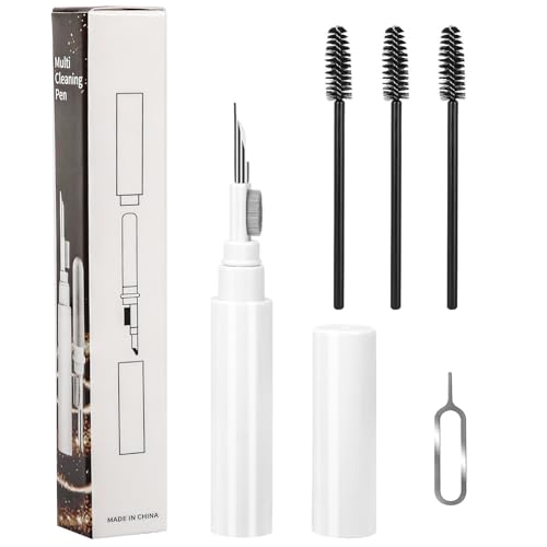 Earphone Cleaner Kit Compatible,Multifunctional 3-in-1 Airpod Cleaning Kit for AirPods Earbuds Earphones Keyboards Phone Dust Removal with 3 Soft Spiral Brush, 1 Sim Pin