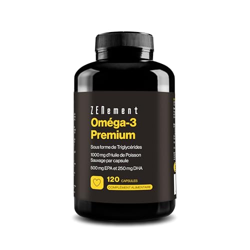 Zenement - Omega 3 Premium - Triglycérides pour une Absorption Optimale - 1000 mg EPA + 500 mg DHA par Dose - Huile de Poisson Sauvage Certifiée FOS - 120 Capsules