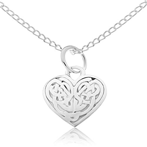 Alexander Castle Solid 925 Sterling Silver Celtic Heart Pendant Necklace for Women - Celtic Jewellery with 18\" Chain and Jewellery Gift Box - 16mm x 15mm