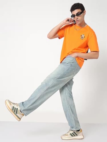 Image of M Q Denim Men's Straight Fit Jeans | Mid Wash Whisker Spray | Comfortable Cotton Denim for Daily & Casual Wear