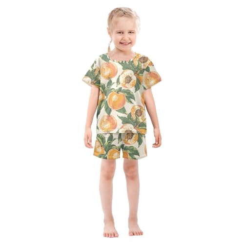 ALAZA Peach Retro Pajamas Set Short Sleeve Cotton Sleepwear Summer Pjs 2 Piece 5-14Y3