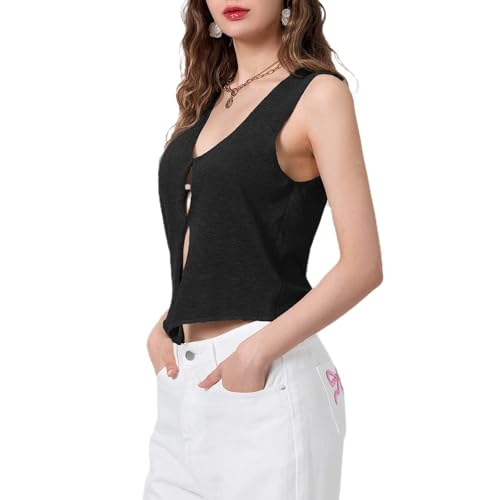 Women's Crochet Knit Vest Top V-Neck Button Up Tank Top Summer Casual Going Out Sweater Vest Shirt Trendy Streetwear2