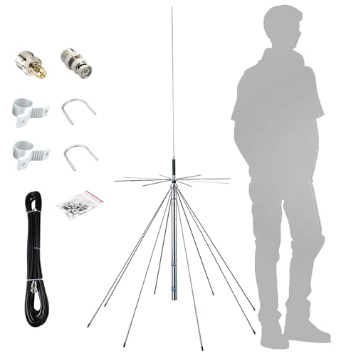 D3000N Discone Antenna kit for SDR Police Scanner Antenna for Home Ham Radio 25-3000MHz Work on 2m 70cm GMRS VHF UHF CB FM HF SDR adsb with 10meter Cable UHF Connector & BNC & SMA Adapter