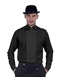 thepiratedressing Steampunk Victorian Costume Ulysses Side-Button Linen Shirt [Black] (Large)