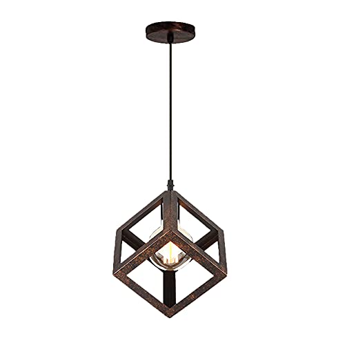 TOKTOP Lustre Moderne Forme Cube Suspension Luminaire Géométrique Style Métal E27 Plafonnier Déc Lampe de Plafond pour Enfant Chambre Ado Salon, Rouille