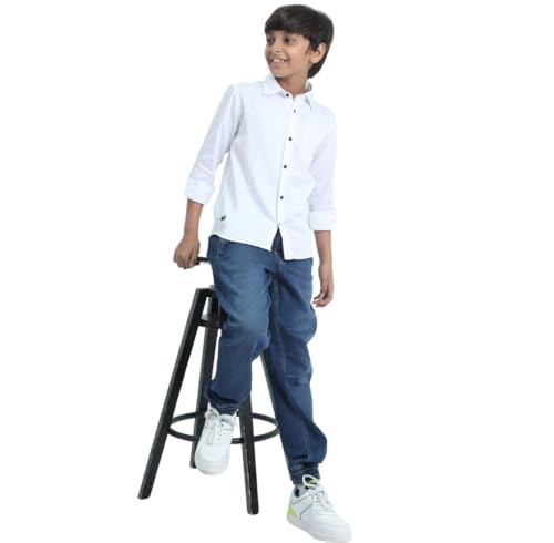 Image of Red Nine Rocket Science Boys' Solid Satin-Finish Poly Cotton Shirt | Single Pocket, Spread Collar, Long Sleeve, Casual