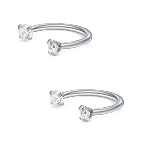 Ruifan 6PCS Ball Crystal Cubic Zirconia Nose Septum Horseshoe Earring Eyebrow Lip Helix Tragus Cartilage Piercing Ring 16G 10mm3