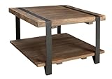 Alaterre Furniture Modesto 27-Inch Square Coffee Table – Solid Wood and Metal Accent Industrial Table with Distressed Natural Finish – for Small Space Living Room