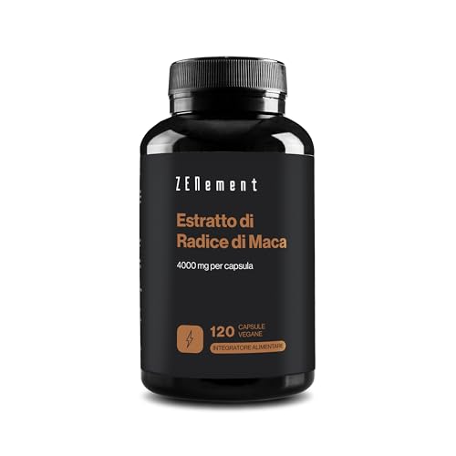 Maca Peruviana - Estratto di radice di prima qualità - Alto dosaggio 4.000 mg - Equilibrio Ormonale, Energia, Benessere - 120 Capsule Vegane - testata in laboratorio - Zenement