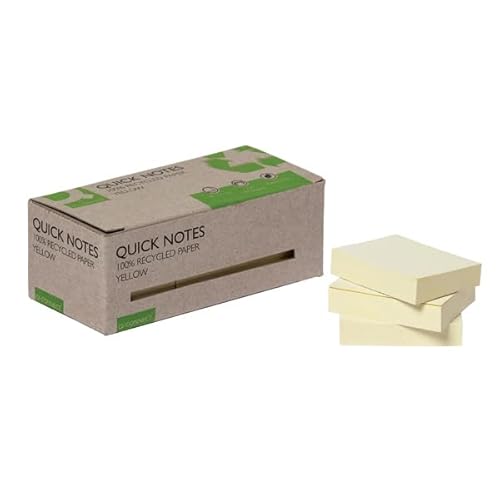 Q-Connect Recycled Notes 38x51mm Yellow (Pack of 12) KF17323 + Free finchley Refill Pen (1)