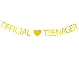 Official Teenager Banner with Gold Glitter Heart Decorations Hanging Decor for 13th Birthday Party Décor Gold Banner Pertlife