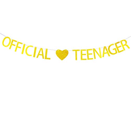 Official Teenager Banner with Gold Glitter Heart Decorations Hanging Decor for 13th Birthday Party Décor Gold Banner Pertlife