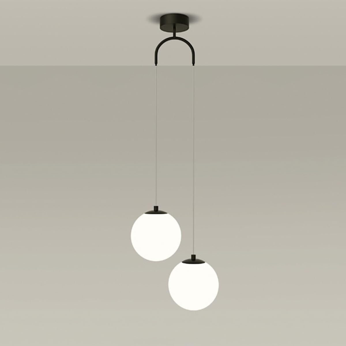 Vfdaswqq Black Lamp, Modern 2-Light Globe Bedside Chandelier Led 24W Glass Pendant Lamp(Black)