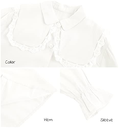 Syktkmx Girls Lace Doll Collar Shirt Button Down Ruffle Long Sleeve Cute Casual School Dress Blouse Tops 5-14 Years White #TOP4