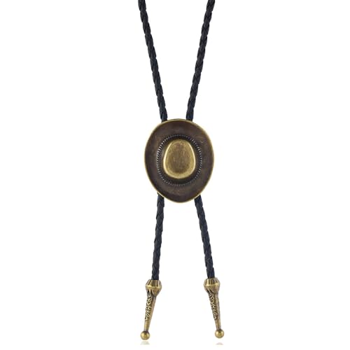 Hclian Boho Western Necklaces for Women Long Leather Choker Necklace Cowgirl Hat Adjustable Y-Necklace Bolo Tie Western Dress Jewelry