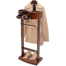 Wood Suit Valet Stand With Drawer Top Tray Freestanding Clothing Valet Stand Suit, 22 lb Load Capacity Wood Suit Rack for Entryway, Bedroom, Office