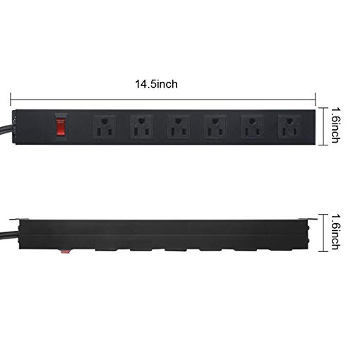 Metal Wall Mount Power Strip, Mountable Power Outlet With 6 Ac Outlets, Aluminum Alloy Mount Power Socket With Switch, 6 Ft Sjt 3/C 14Awg Power Cord, 15A 125V 1875W (6Ac) #TOP1